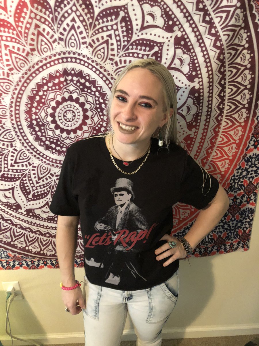 random_nothing's tweet photo. My GF ended up really enjoying #CampBetrayal especially the voting portion. She was so excited to receive her let’s rap shirt today. Thank you! @TheRTStore @RoosterTeeth and @EricBaudour https://t.co/ANh5vC2ImP