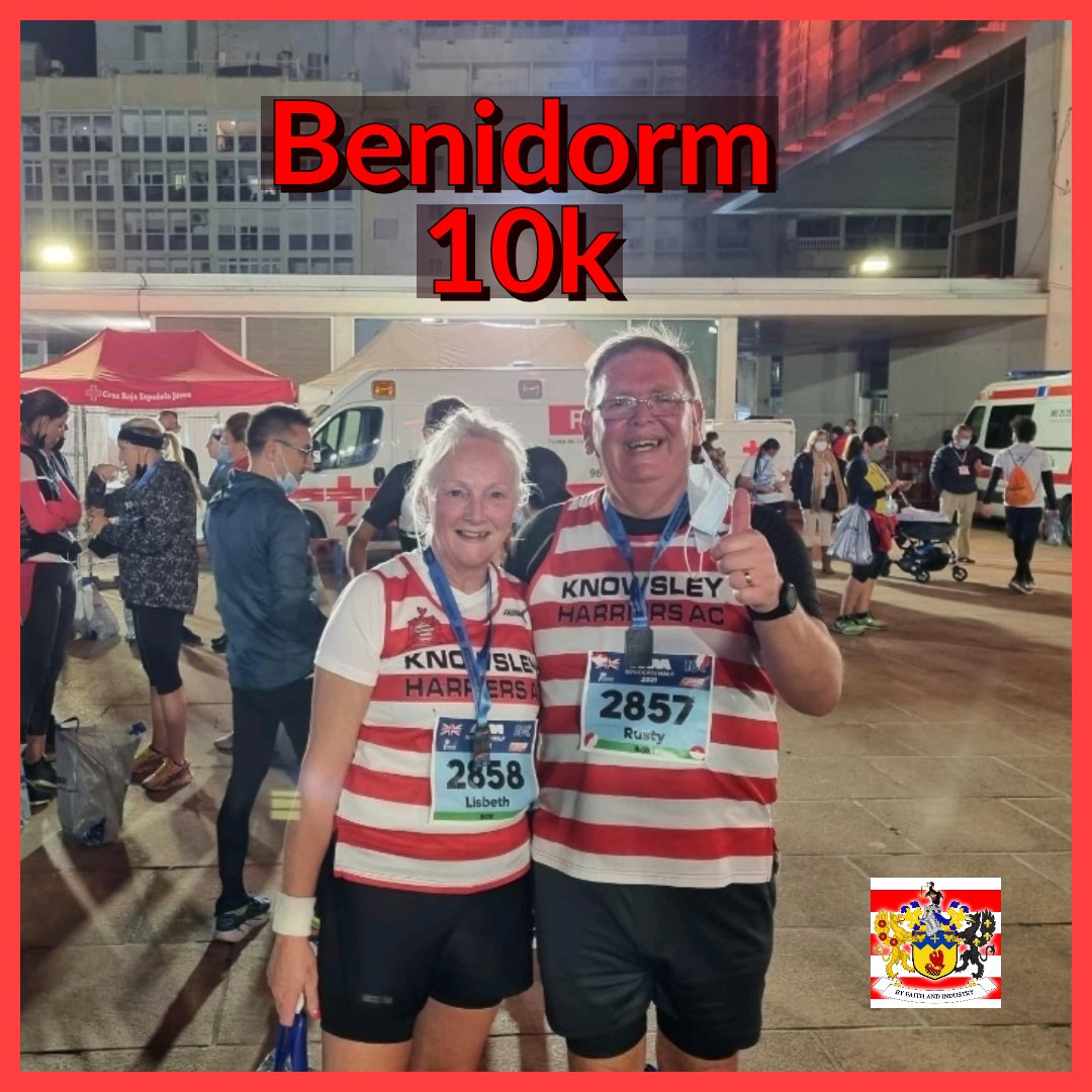 KnowsleyHarrier's tweet photo. From frosty fog to Mediterranean midnight runs (sort of!) It must feel like a lifetime ago but well done to Russ and Liz who took the Hoops to Beni recently for the #benidorm10k 🇦🇹
#Knowsleyharriers
#khac
#hoopsontour
#represent https://t.co/z4y9arNiyE