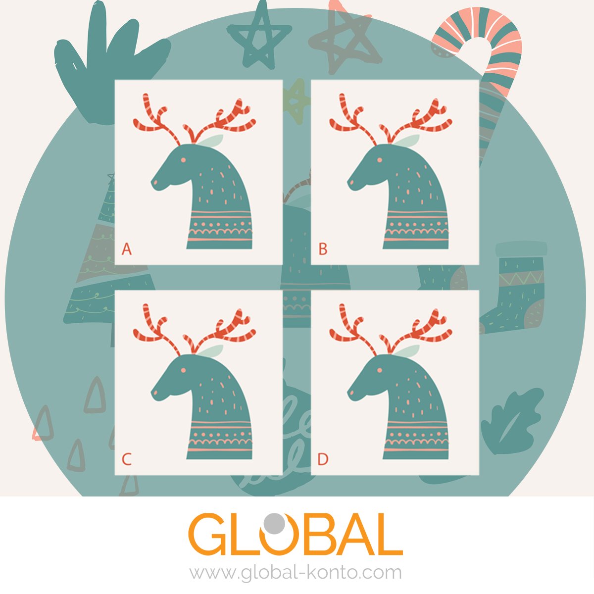 global_konto's tweet photo. #AdventskalenderFürJeden 🗝️🚪
Das 21. Türchen fordert ein genaues Auge. Welche beiden Bilder passen zusammen? 🤔

Wir wünschen Ihnen viel Spaß.
#GlobalKonto #Adventskalender #Rätselspaß #Vorfreude #Weihnachten https://t.co/k1WO7A3qCM
