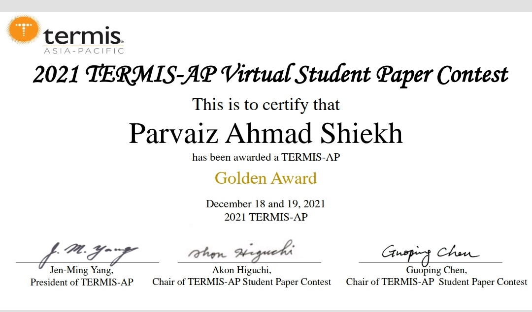 Super excited. Received TERMIS AP- Gold Award @TERMISAM @SyisEu @SyisEu  at Student Paper Contest for our work on oxygen releasing cardiac patch for MI. The work is now published in @Chem_Eng_J. #AcademicTwitter #cardiacregeneration #breathingscaffolds
#oxygenreleasing
#exosomes