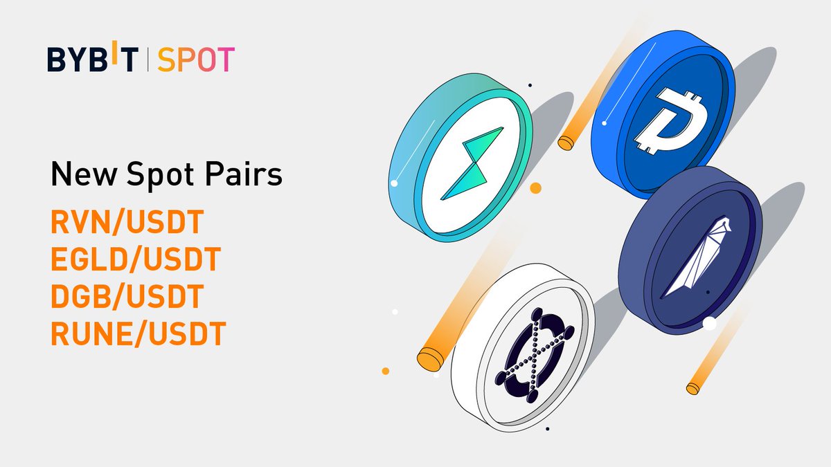Bybit_Official's tweet photo. ��The following pairs are now live for spot trading on Bybit!

✅ #RVN/#USDT (@Ravencoin) - $RVN
✅ #EGLD/#USDT (@ElrondNetwork) - $EGLD
✅ #DGB/#USDT (@DigiByteCoin) - $DGB
✅ #RUNE/#USDT (@THORChain) - $RUNE

👉Trade with #Bybit now! https://t.co/RIETOlceyG https://t.co/aSSCAtU76D