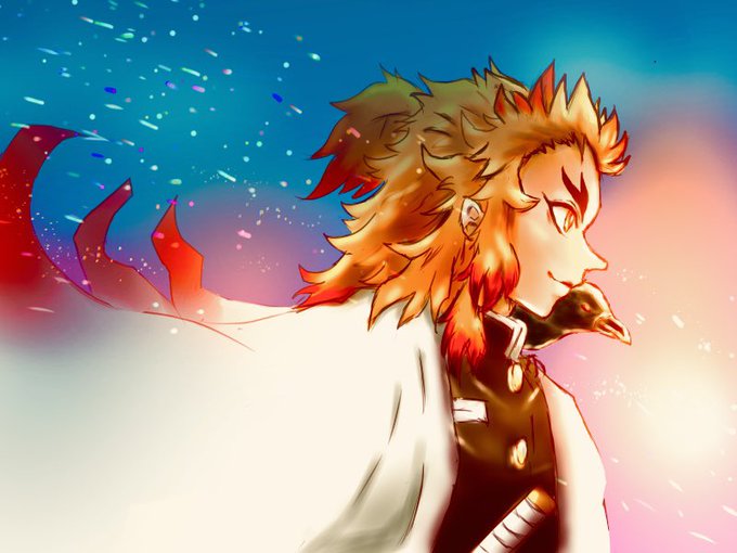 ブチ子さんがTwitterに投稿した煉獄杏寿郎(鬼滅の刃)のイラスト。