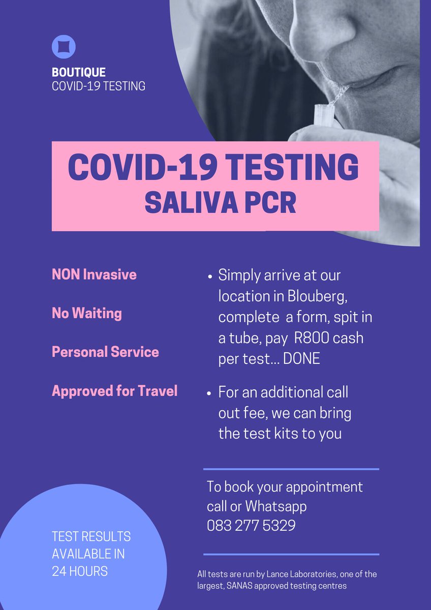 markduncan_info's tweet photo. @eNCA If you're in the Blouberg area... There's a non-invasive... Saliva PCR... Boutique Service still getting results in less than 24 hours... 😉 https://t.co/5RipoexuEQ