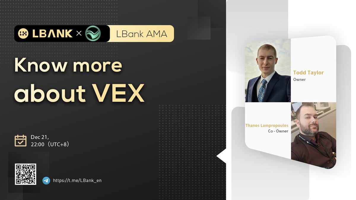 LBank_Exchange's tweet photo. 💫We're holding an AMA with $VEX team at 22:00 on Dec.21 in our tg group! 

🎁 100 lucky winners share $2,000 VEX #GIVEAWAY: 
✅Follow us and @VelorexOfficial 
✅RT &amp; @ 3 friends 
✅Join https://t.co/3UkM4ZOx3v 
✅Fill in: https://t.co/amT7L2lM5A

🗓️ Mark your calendar!

#crypto https://t.co/Z3GZJCq0WN
