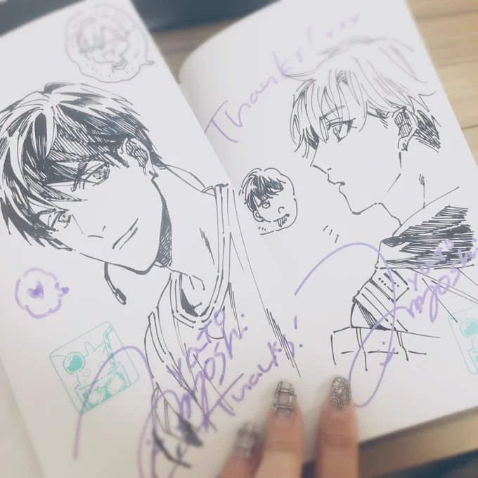 書泉さん用のサイン本で描いたのの一部🖍アンコールからひなどりくん関係のサインはだいたいパープルのペンで入れてます✨ 