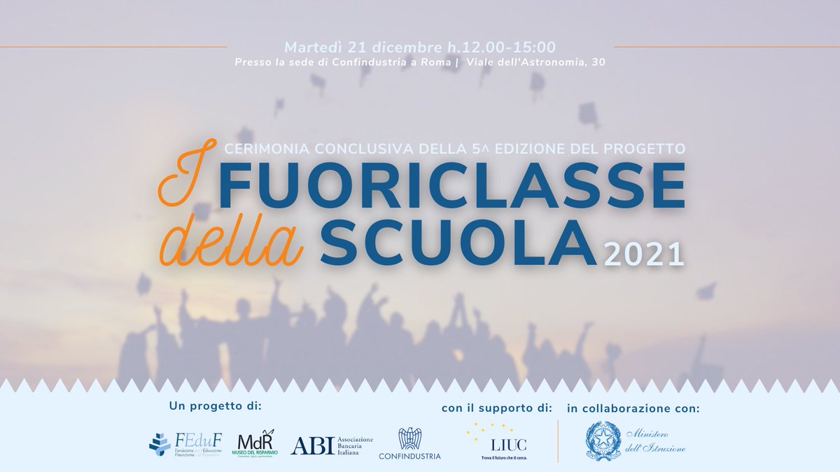 Le giovani eccellenze della scuola italiana saranno i protagonisti della cerimonia di consegna delle borse di studio della 5^ edizione de “I Fuoriclasse della Scuola”.
Vi diamo appuntamento alle h.12 presso la sede di <a href="/Confindustria/">Confindustria</a> a #Roma. Scopri di più: bit.ly/329DLBC