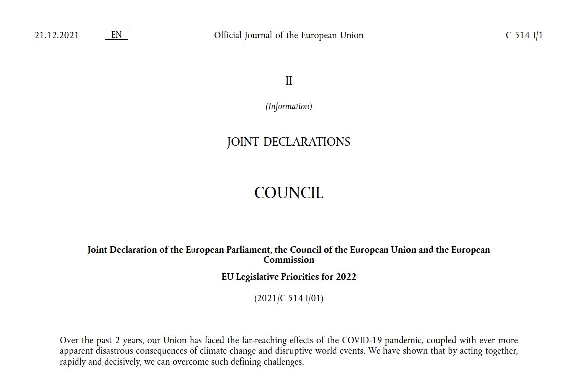 MaFrischhut's tweet photo. #InTodaysOJ on @EURLex, Joint Declaration of EP, Council and Commission: EU Legislative Priorities for 2022

for "a greener, fairer, stronger, more digital and more resilient Europe"

#GreenDeal #fairness #digialization #resilience 
@VerenaRingler 

https://t.co/MHCEmbFtwN https://t.co/UqmwFeyJz8