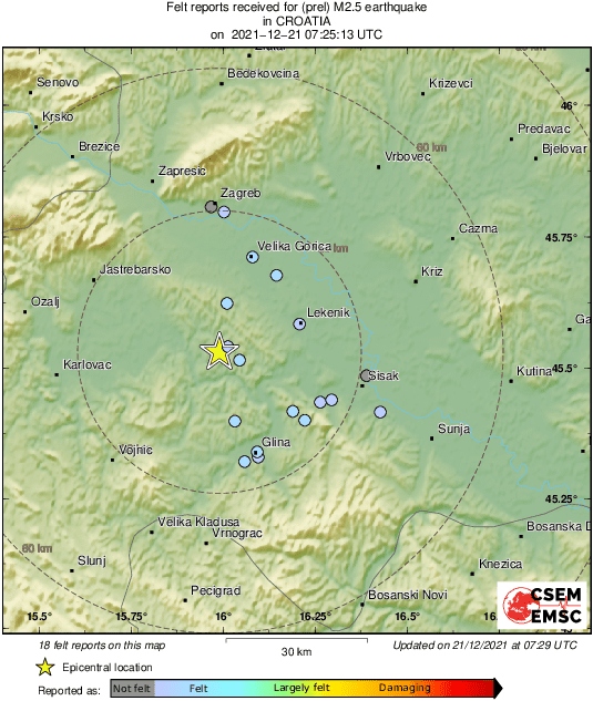 LastQuake's tweet photo. M2.5 #earthquake strikes 21 km S of Velika Gorica (#Croatia) 5 min ago. Effects reported by eyewitnesses: https://t.co/liDvxSdnWz