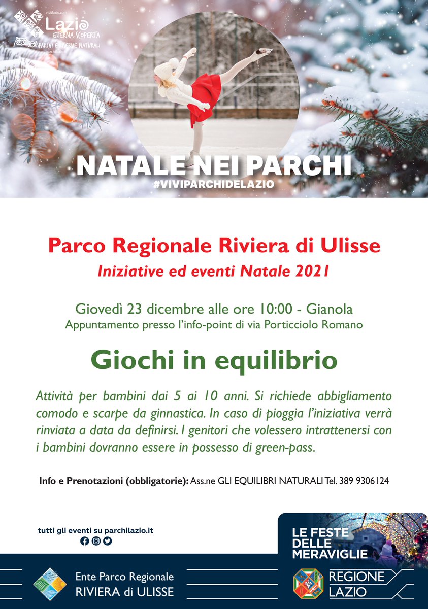 Iniziative ed eventi #Natale 2021 nel #ParcoRegionaleRivieraDiUlisse

Giochi in equilibrio
Giovedì 23 dicembre alle ore 10:00 - #Gianola

Per saperne di più: parchilazio.it/rivieradiuliss…

#Gaeta #Formia #Minturno #Scauri #Sperlonga #Parchilazio #viviparchidelazio