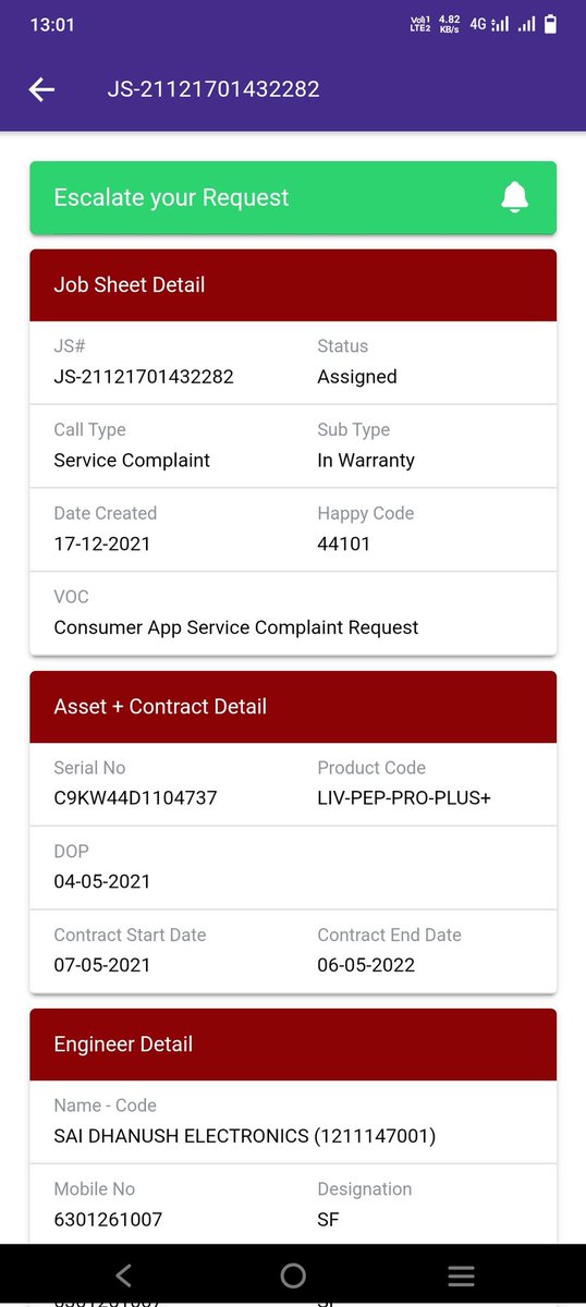 Jyothi229's tweet photo. This is very bad service and I still have warranty coverage for another 5 months, here are the details below of the current ticket raised. https://t.co/Mr2yx4st7x