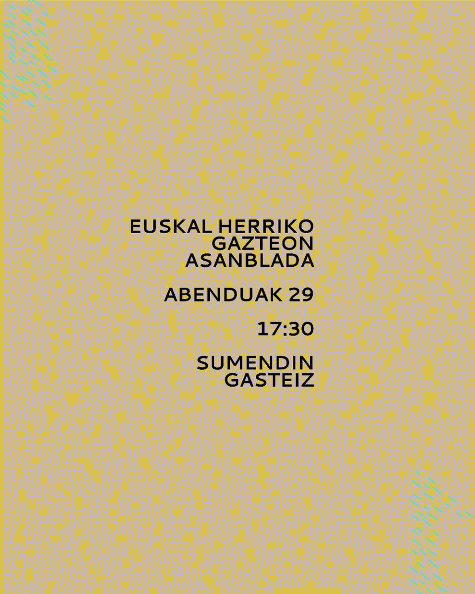 Guztia onartzeko prest ez gaudelako Euskal Herriko gazteok saretu, hausnartu eta bat egin beharra dugu. Asanbaldan ikusiko dugu elkar!

📅 Abenduak 29
🕜 17:30
📌 Sumendi, Gasteiz

Gazteok #DenaAldatzen 💥