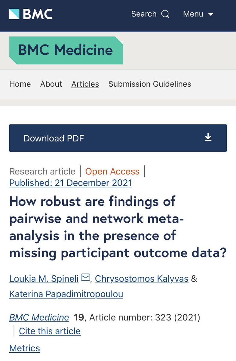 Chrysostomos Kalyvas (@chr_kalyvas) on Twitter photo New article published in <a href="/BMCMedicine/">BMC Medicine</a> on the sensitivity analysis in (network) meta-analysis due to missing outcome data using the robustness index! New article published in <a href="/BMCMedicine/">BMC Medicine</a> on the sensitivity analysis in (network) meta-analysis due to missing outcome data using the robustness index!