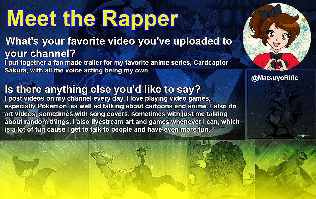 The Updated Pokérap needed a rapper, and none other than the brilliant <a href="/MatsuyoRific/">MatsuyoRific (Commissions Open)</a> was able to provide her voice to the project! Be sure to check out her Youtube channel! youtube.com/matsuyorific