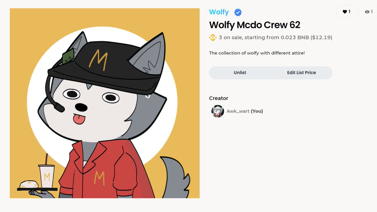 Wolfy Mcdo Crew 62
probly my fav wolfy rn xDD <33

Visit my collection here 
@altura_nft!
app.alturanft.com/item/0x680428b…

#AlturaNFT #Altura #NFTCollector #BNB