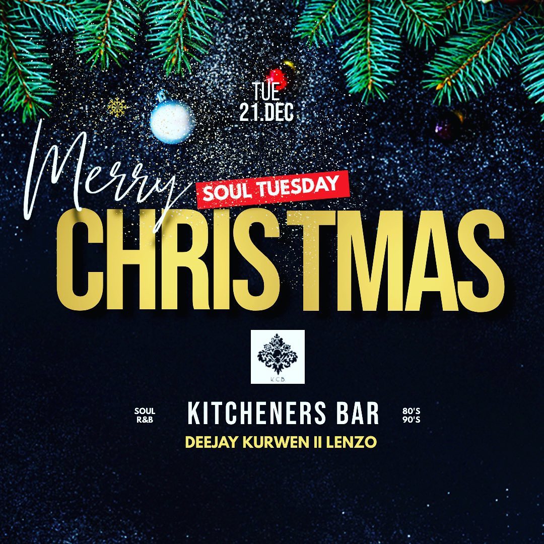BarKitcheners's tweet photo. Merry #SoulTuesday Xmas!

@DeejayKurwen &amp; @LenzoRavele will be serving you some tasty beats from the afternoon.

Drink and food specials running all-day!

R.O.A.R https://t.co/y2tu02GRuR