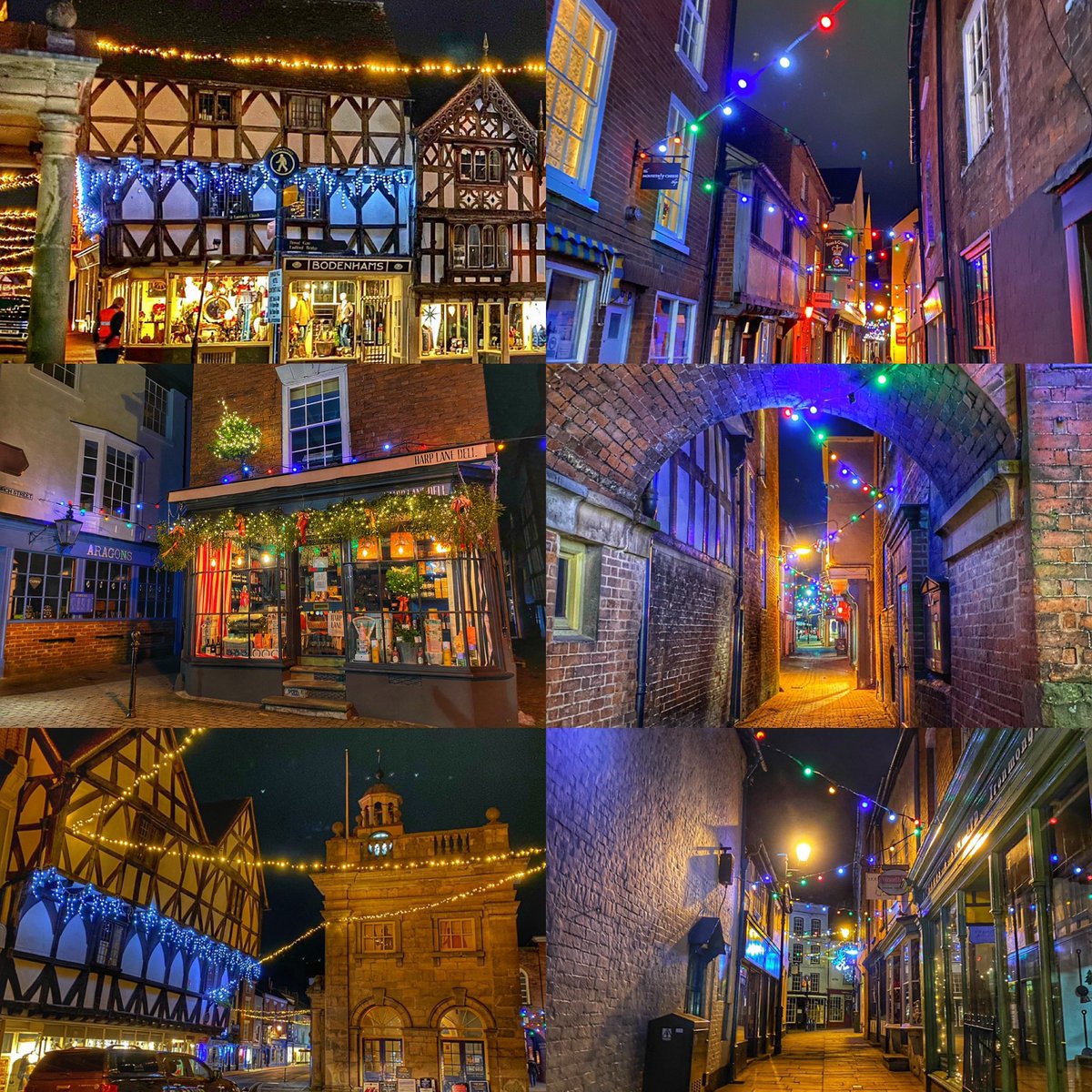 LetsGoLudlow's tweet photo. Twinkle, twinkle ✨ Ludlow looking magical on these last nights before Christmas. 
Today is Tinsel Tuesday, our craft market bursting with local arts, crafts and food producers. 
Shop local: simply the best way to shop! Have a great day🤩 https://t.co/nmox3a9HXO