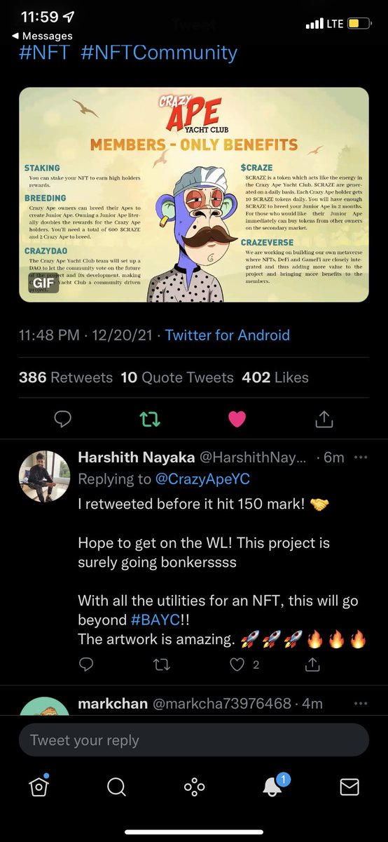 Medieves's tweet photo. @CrazyApeYC @Web3Andrew 386th like let’s go😎😎 https://t.co/3kpZIesZWC