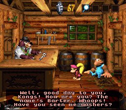 doesithaveabear's tweet photo. Donkey Kong Country 3 has a bear!
The Brothers Bear are a family of 13 bears scattered across the different worlds. Each world has at least one bear, and most of them will give or sell special items that can be traded with another bear. https://t.co/36OO5diqFR