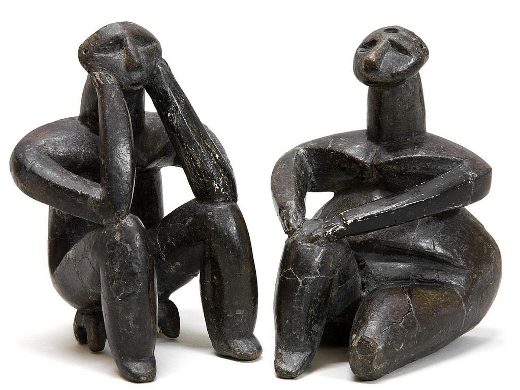 “The Thinker” and “The Sitting woman”, a pair of Neolithic statues from Romania, they are c. 7000 years old. Made by the Hamangia culture.