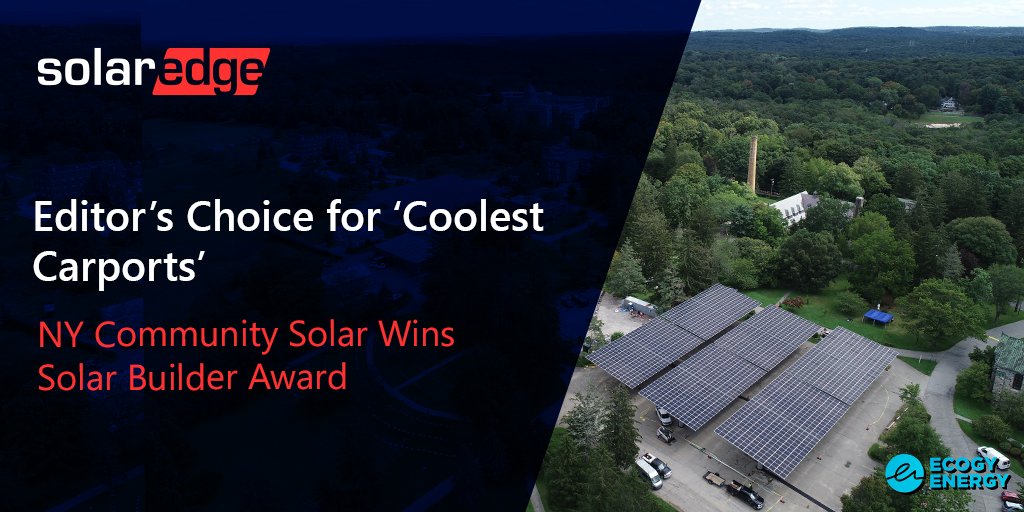 <a href="/SolarEdgePV/">SolarEdge</a> and Ecogy Energy, along with <a href="/GreenSparkNRG/">GreenSpark Energy</a>, <a href="/Talesun_Solar/">Talesun Solar</a> and <a href="/QuestRenewables/">Quest Renewables</a> are recognized by <a href="/Solar_Builder/">Solar Builder</a> for the first community solar in Ossining, NY, using 12 parking lot canopies to power a <a href="/MaryknollFrsBrs/">Maryknoll Missioners</a> campus and 70 households:okt.to/TnhgGt