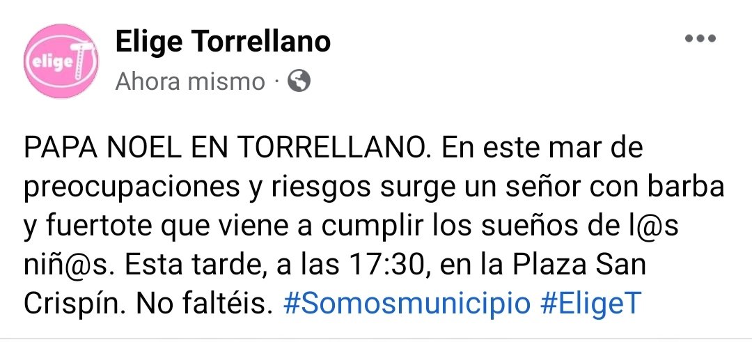 ETorrellano's tweet photo. PAPA NOEL LLEGA A TORRELLANO. A las 17:30 en la Plaza San Crispín es la cita. @TorrellanoHC @lapaztorrellano @CeipAntonioM @actorrellano @LaBodga @Torrellano_ @OPTorrellano @FTorrellano @fisiobrotons @Mi_repuesto https://t.co/jcjBpeXZFa