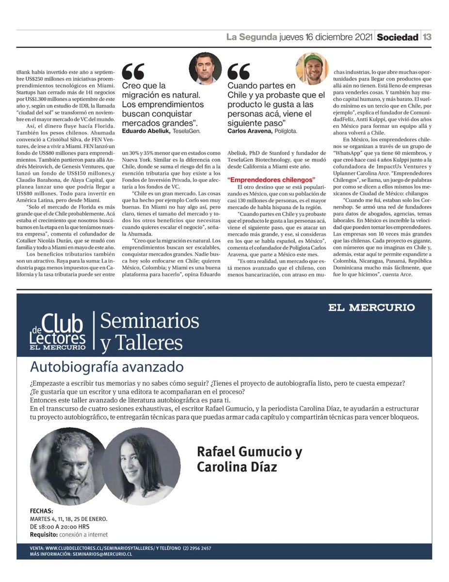 eabeliuk's tweet photo. Migración masiva de startups chilenas a Miami y a Mexico. 
@matiasrl @sebastianvalin @luchoahumada @eduardodm @NicolasDuranS @stkreis https://t.co/RoF0zmbYx9