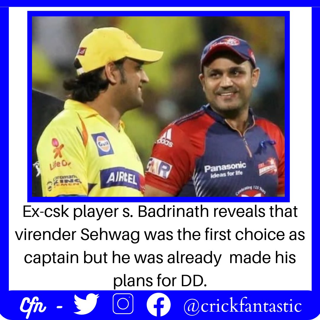 crickfantastic's tweet photo. Imagine virender Sehwag as CSK captain. 
.
.
for latest updates Follow @crickfantastic 
.
.
#cricketfans #cricketfever #CricketTwitter #Captain #cricketfever #Cricket #TwitterOfTime https://t.co/pMnxDLs3ZY