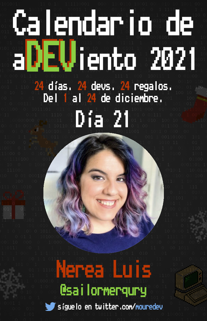 MoureDev's tweet image. 📢 Bienvenid@s al "calendario de aDEViento" 2021!
🗓 Día 21: Nerea Luis es doctora en IA en @sngular, docente, divulgadora y cofounder del @T3chFest
🎁 Nos regala el libro Privacidad es Poder y una Mentoría sobre IA.
 
🎟 Participa haciendo RT 🔁 y siguiéndola ✅ @sailormerqury