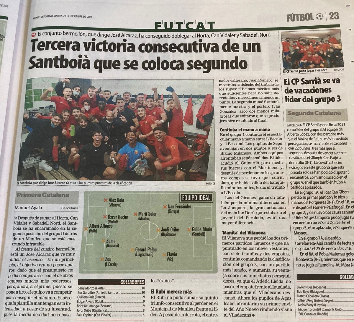 🔴 PRIMER EQUIP | Avui, <a href="/mundodeportivo/">Mundo Deportivo</a>  esmenta la fantàstica temporada dels homes de José Alcaraz: un equip jove (20 anys de mitjana), de proximitat i amb moltes ganes, que tanca l'any en la segona plaça de la classificació. Enormes! 🔝🔝🔝 <a href="/josvel1976/">ⒿⓄⓈⒺ ⒶⓁⒸⒶⓇⒶⓏ</a> #santboi #futbolcat