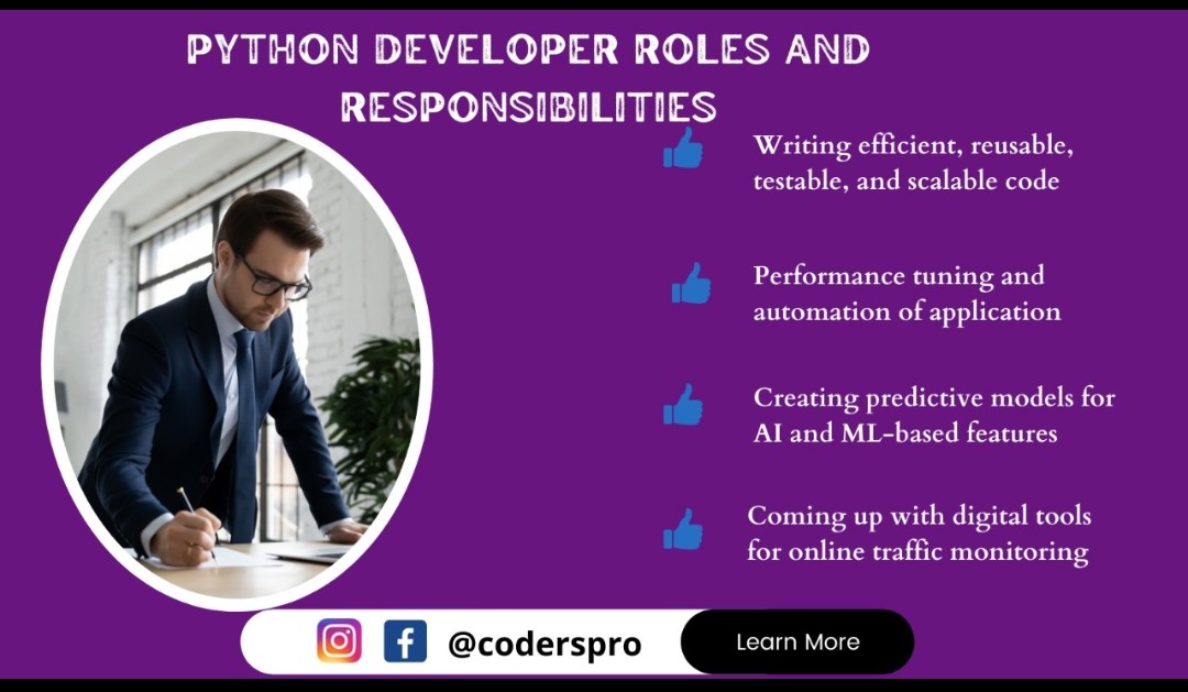 codersprotech's tweet image. Python DEVELOPER Roles  and Responsibilities 
#pythonprogramming #javascript #programming #coding #DevOps #100DaysOfCode #bangalore #Chennai