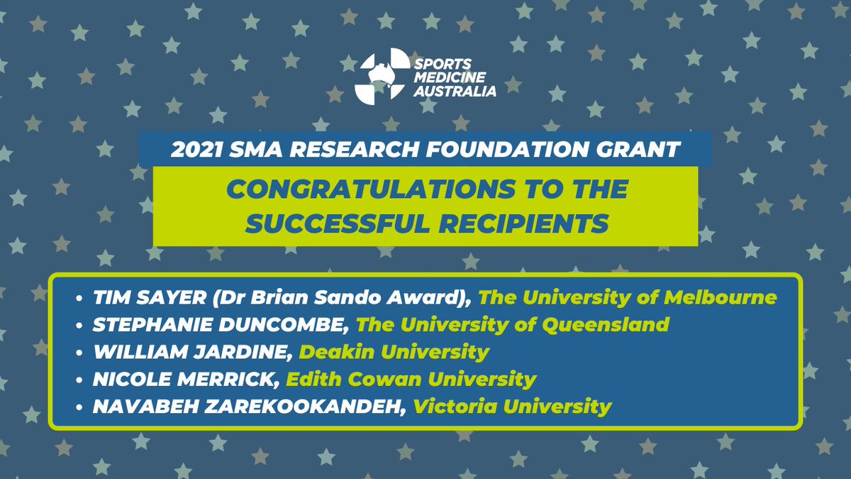 SMA_News's tweet photo. Congratulations to the successful recipients of the 2021 SMA Research Foundation Grants 🤩🤩

Tim Sayer from The University of Melbourne takes out the prestigious Dr Brian Sando Award 👏👏

Well done to all recipients and those who applied in 2021 😍 https://t.co/HM5H5Wjpy2