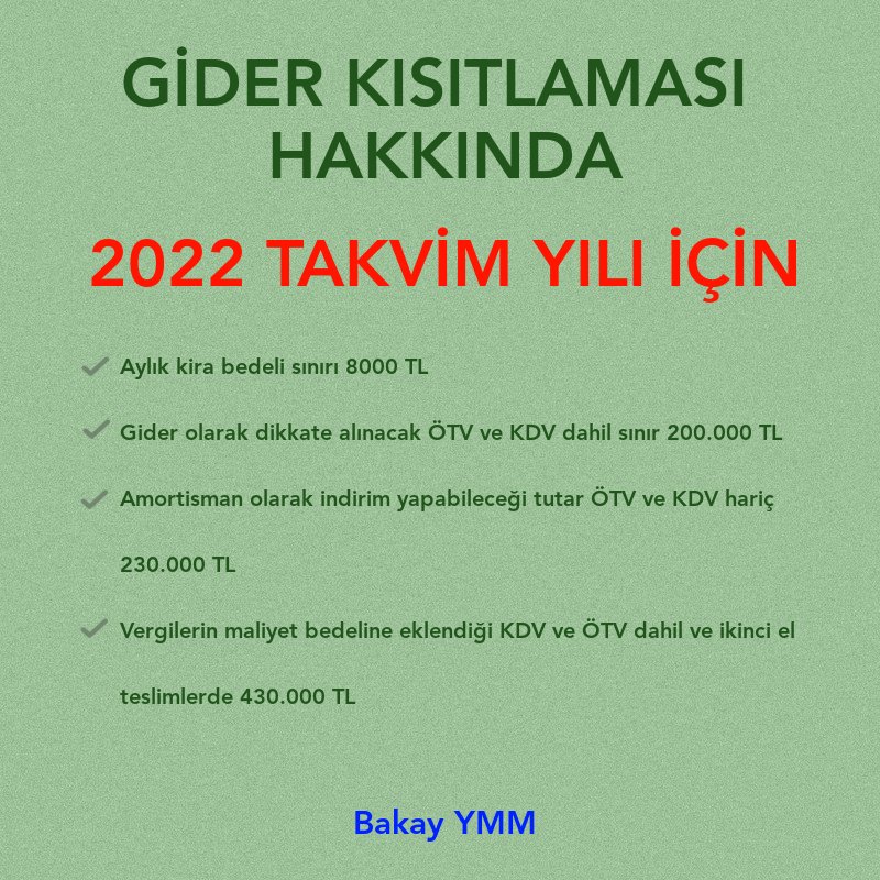2022 Yılı Gider Kısıtlamaları Hakkında

#bakayymm #bakay #ymm #yeminlimalimusavir

bakayymm.com