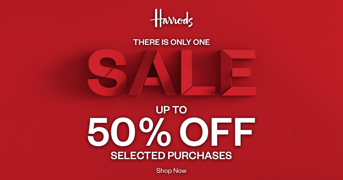 Don’t miss out on up to 50% off selected purchases in-store, online and through Personal Shopping. Shop now: harrods.com