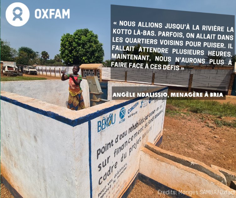 « L'accès aux services sociaux de base est fondamentale. Oxfam a construit et réhabilité 12 points d’eau et environ 80 latrines familiales à Bria (RCA). Merci à @UEenRCA pour le Projet #RELSUDE à travers le #FondsBekou »
Lire l’article ici : bit.ly/325HIHn