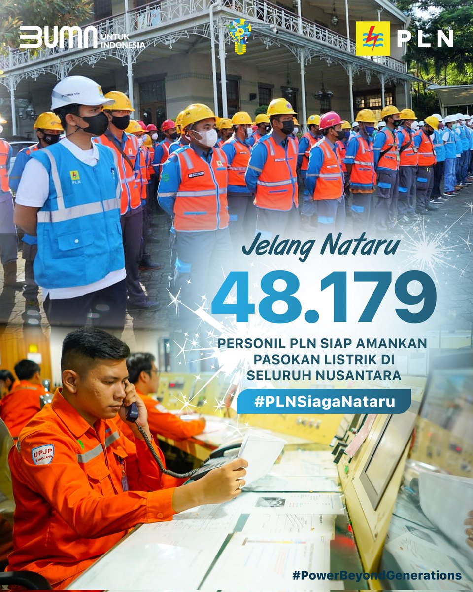 _pln_id's tweet photo. Electrizen, menghadapi momen perayaan hari raya Natal 2021 dan Tahun Baru 2022, PLN melakukan sejumlah persiapan guna memastikan layanan listrik tetap andal dan mengantisipasi serta memitigasi kemungkinan gangguan yang muncul.

#PLN #PLNSiagaNataru #PowerBeyondGenerations https://t.co/MhvzhEeo1l