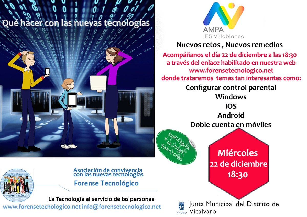 forensetec's tweet photo. Miércoles 22 de diciembre a las 18:30h formación 🖥  y gratuita organizada por el @IesVillablanca para las familias y para todas que quieran unirse a través del🔗  habilitado en nuestra página web
🖥 https://t.co/QGqDlIstIm
@ampaiesvalde @IESVALDE https://t.co/71OP4KPWWZ