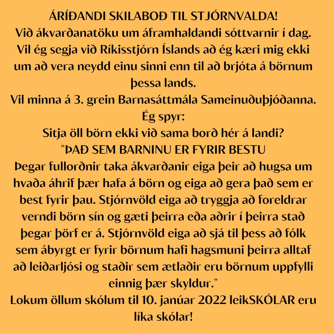ÁRÍÐANDI SKILABOÐ TIL STJÓRNVALDA!
Ég spyr: Sitja öll börn ekki við sama borð hér á landi?