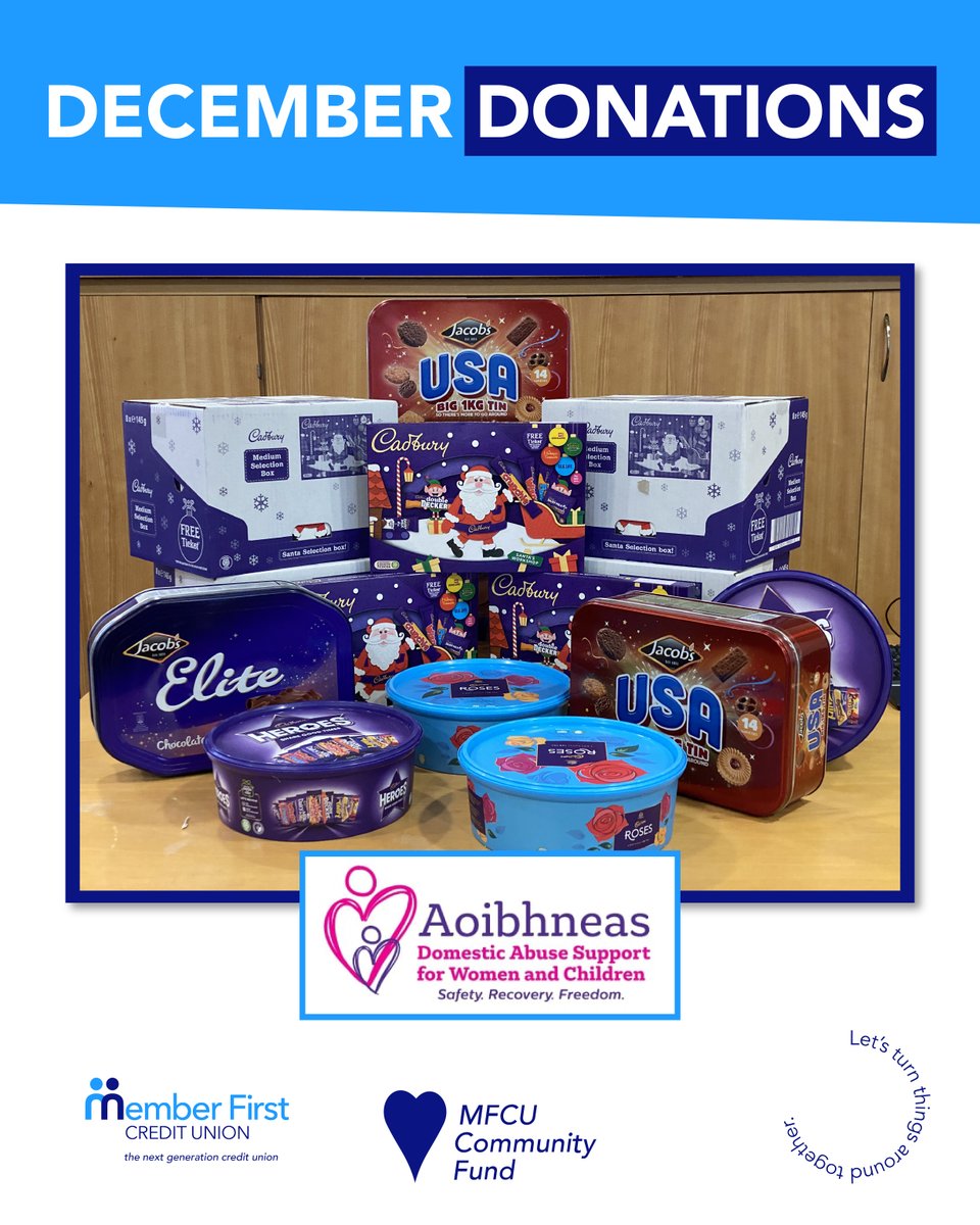mfirstcu's tweet photo. As part of our December Donations, we donated these chocolates and a cheque to @aoibhneas_org, a charity that provides refuge from domestic violence to women and children.
#MFCUCommunityFund #letsturnthingsaroundtogether https://t.co/AVT0ZqDGBy