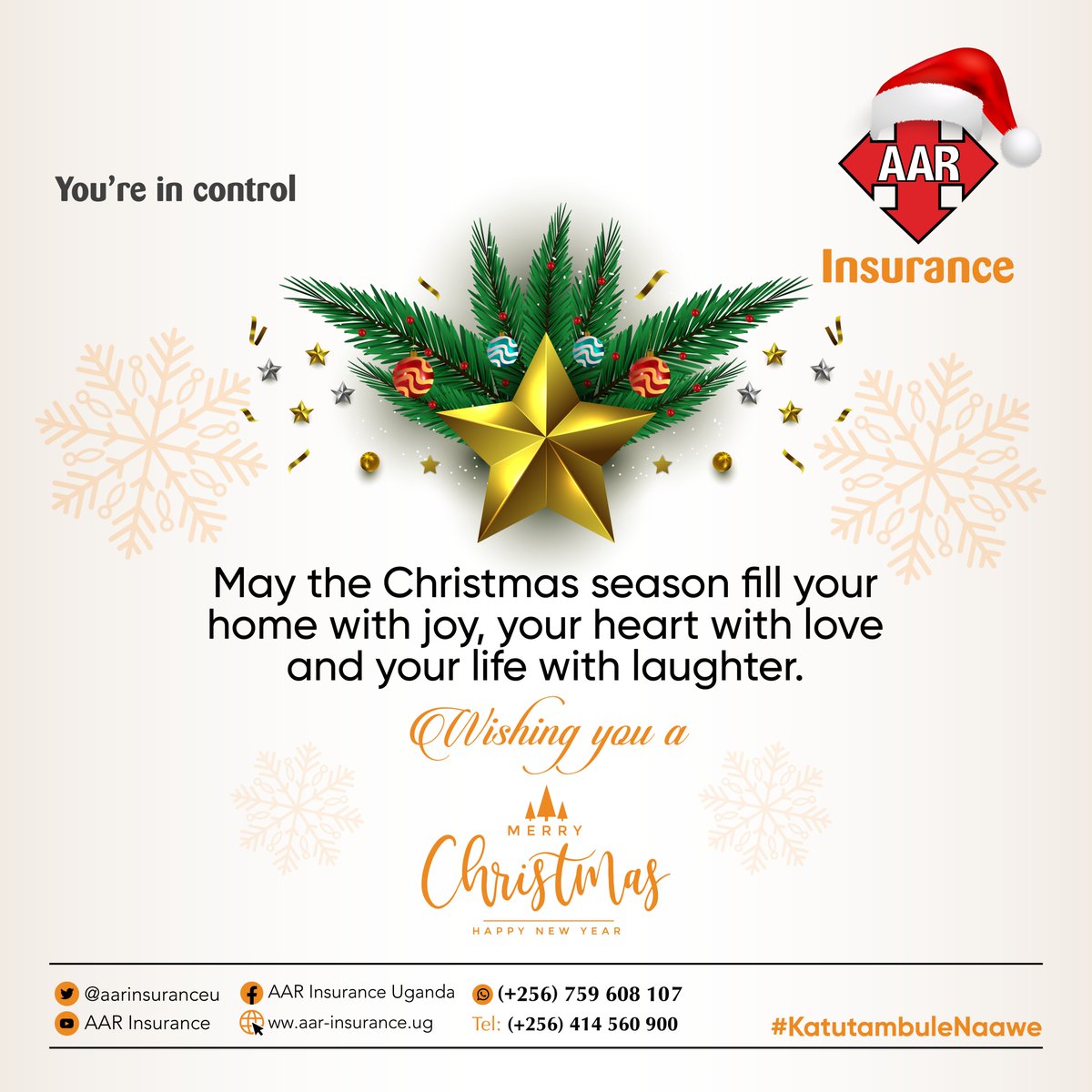 Let’s spread the love and cheer this Christmas. Wishing you a Merry Christmas.
#AARInsurance #KatutambuleNawe