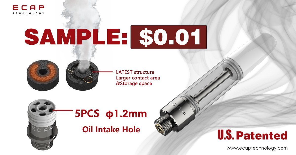 EcapTechnology's tweet image. cotton free/no burnt cotton/5PCS bigger oil intake hole.

This cartridge is revolutionary on an immense innovation. Create amazing vaping with our patented ceramic coil tech.

lnkd.in/gD32Zfun

#cannabis #cannabissociety