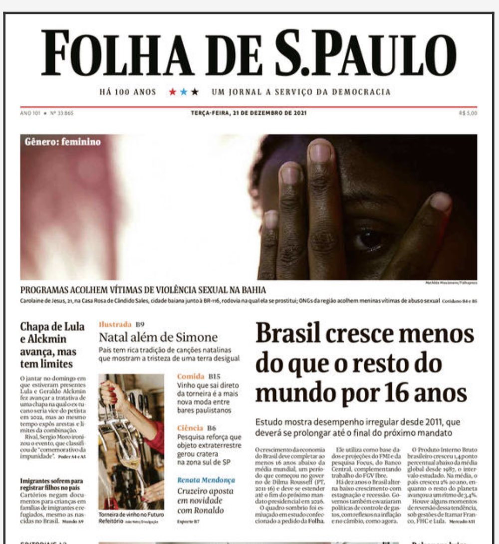 Obrigado a <a href="/folha/">Folha de S.Paulo</a> por reconhecer, em manchete, o que venho dizendo há anos. E tenho dito com mais ênfase e com mais dados nesta pré-campanha : o Brasil é o país que menos cresce no mundo.
