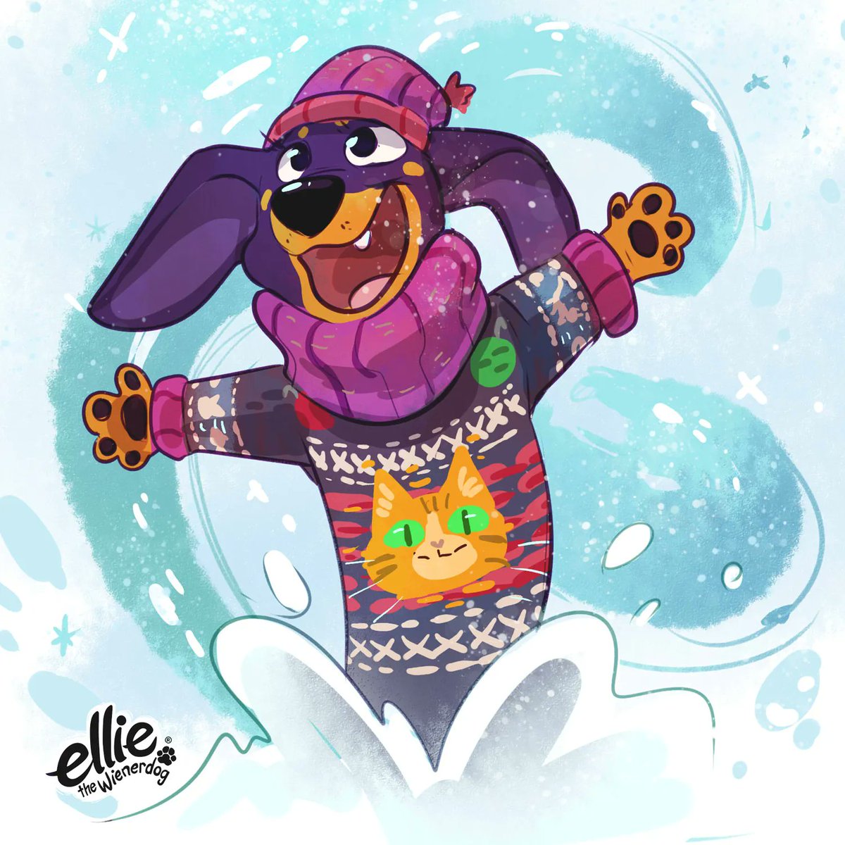 Bust out your ugly sweaters and hot cocoa! ITS THE FIRST DAY OF WINTER! 🐾❄️🐾 #winterbegins #uglysweater #elliethewienerdog #purplewienerdog