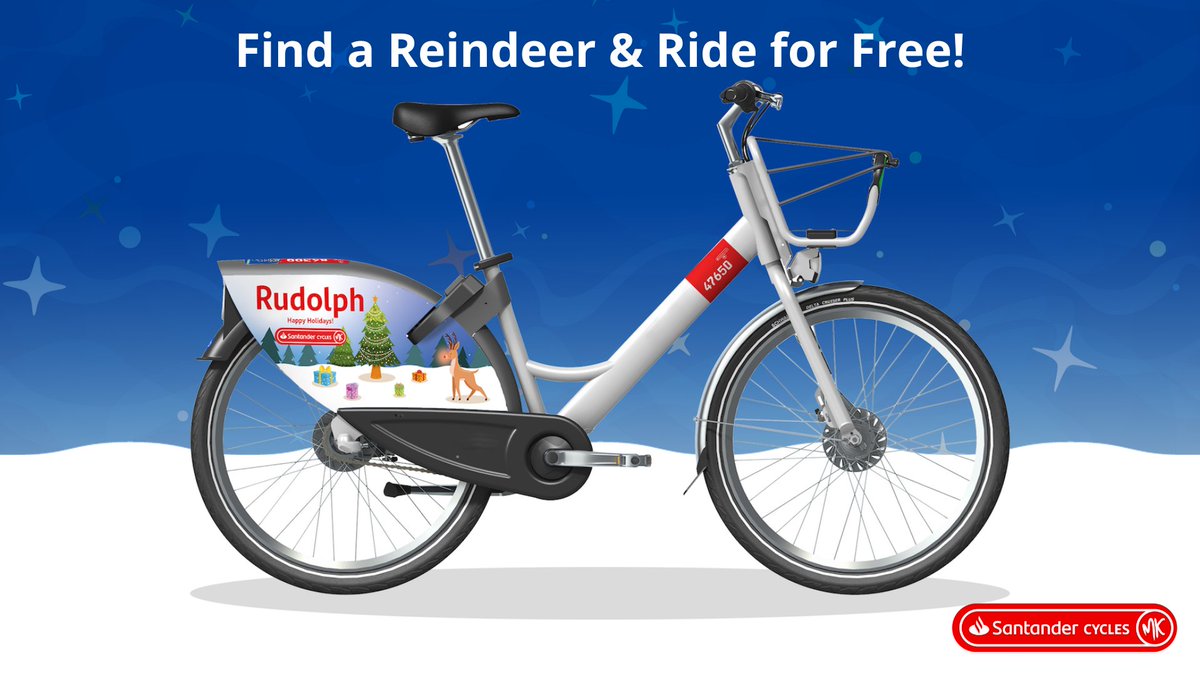 GetAroundMK's tweet photo. If you find and rent a Reindeer bike, your 30-minute rental will be free automatically. We'd love for people to share a picture of them and the bikes on social with #ReindeerRide @nextbikeUK @SanCyclesMK https://t.co/HPK8fb0FO4