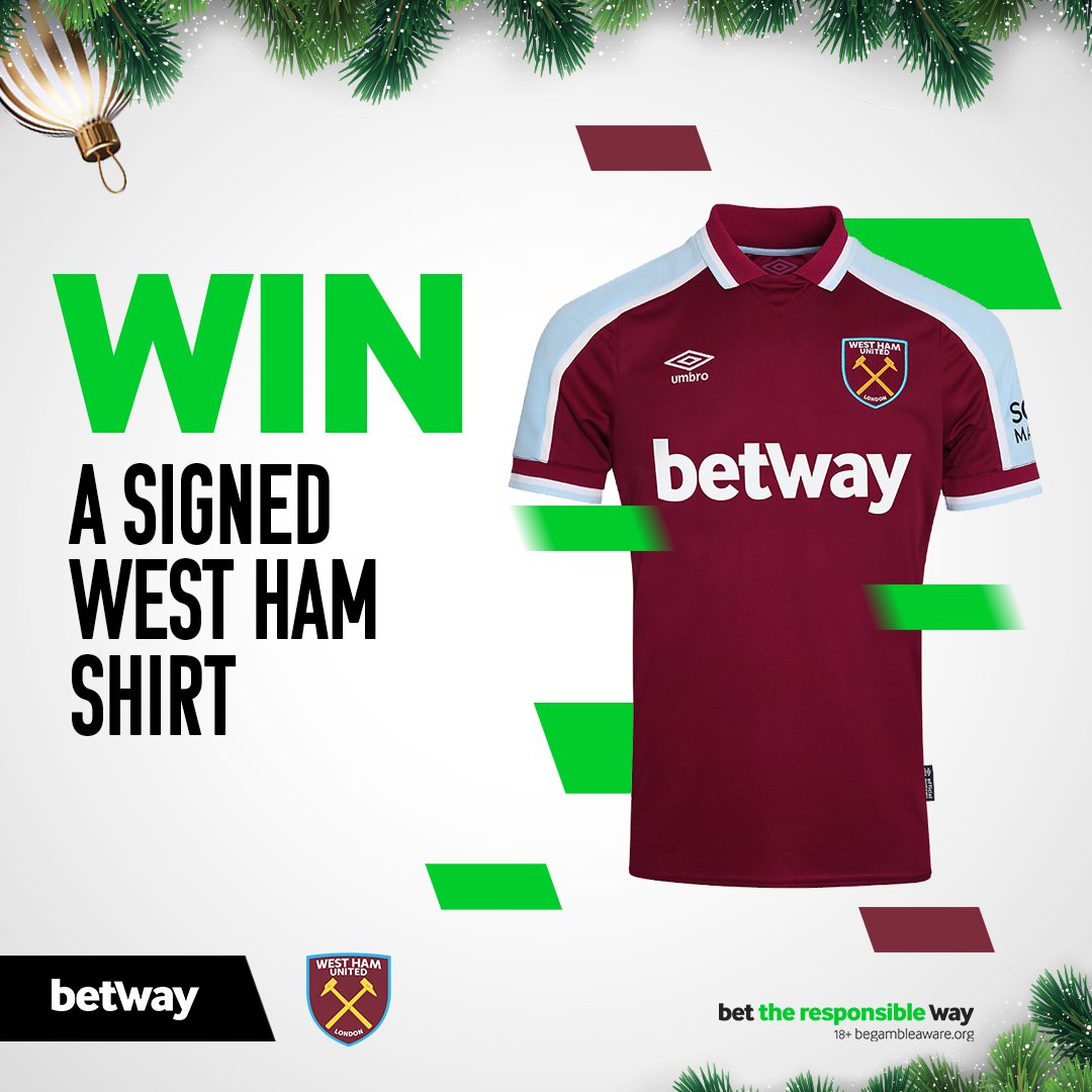 betway's tweet image. It's day two of our Christmas giveaways! 🎄

Today's prize is a signed @WestHam Home shirt. ⚒️

For a chance to win:
🖱️ Follow us @betway
🔃 RT this tweet

Terms: blog.betway.com/football/west-…