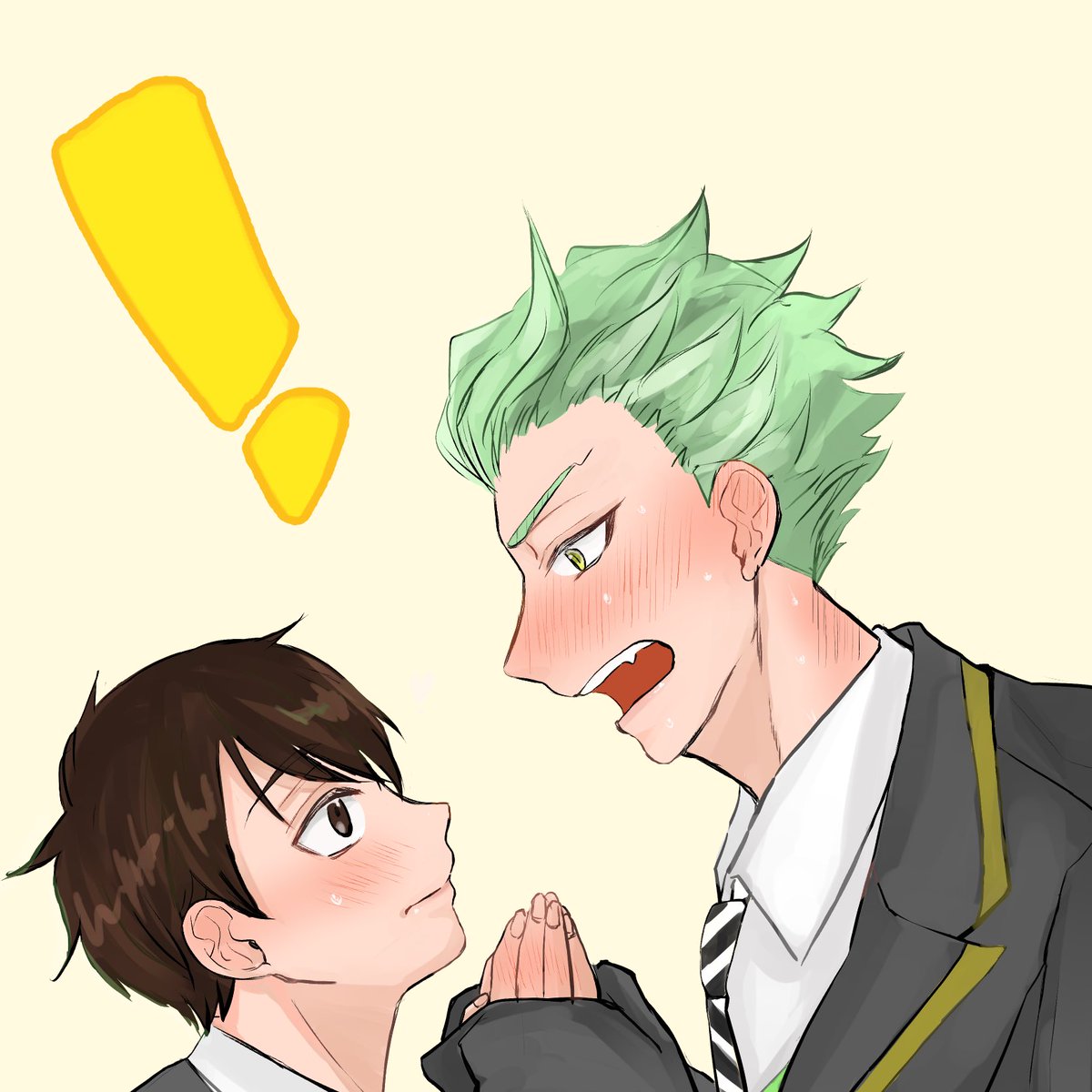 multiple boys 2boys blush male focus green hair ! yaoi  illustration images