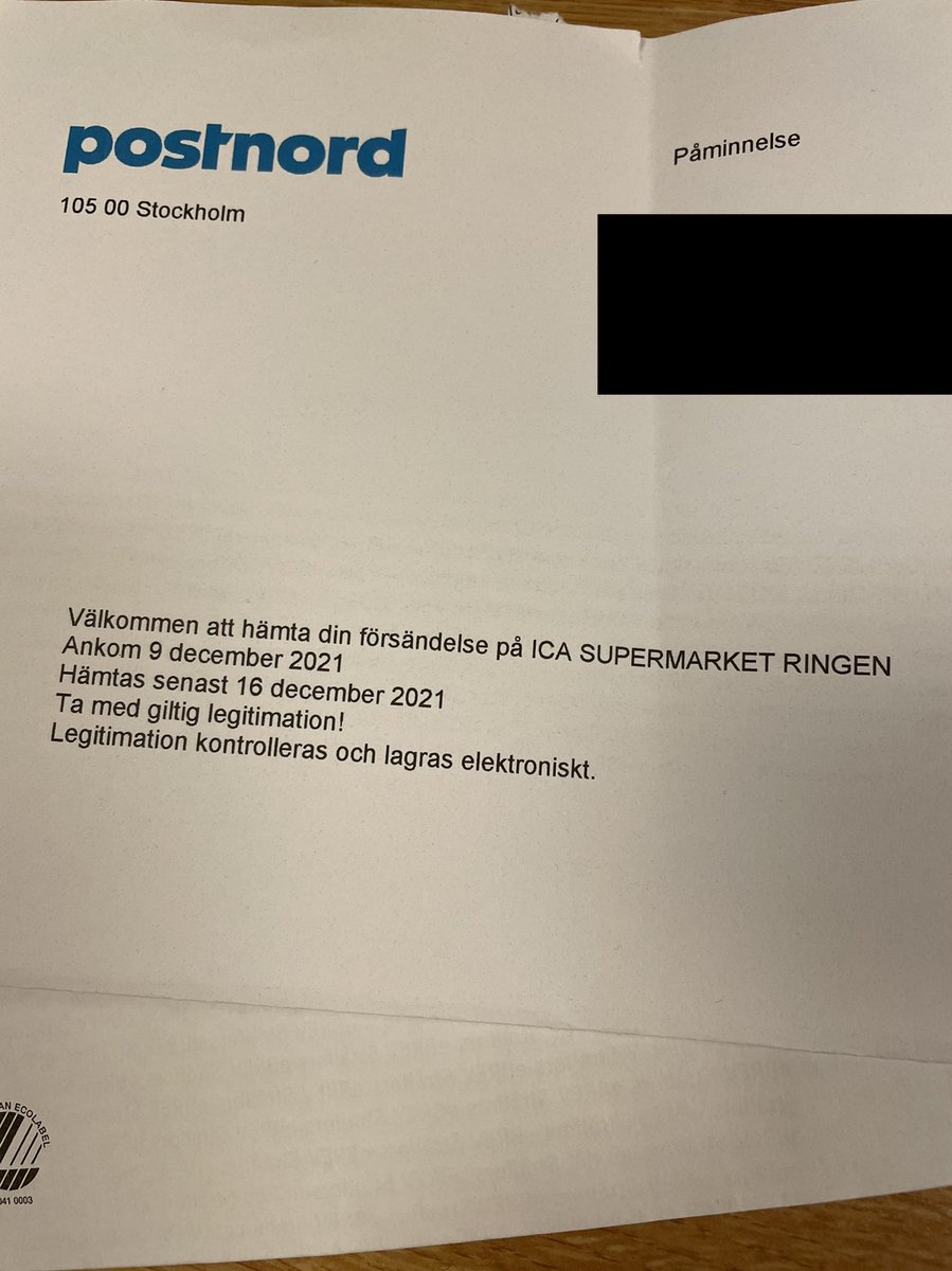 itsbirken's tweet photo. Fick brev från Postnord idag, bra framförhållning på den… (hade redan förlängt tiden och hämtat paketet) https://t.co/V6ZwE6dkKt