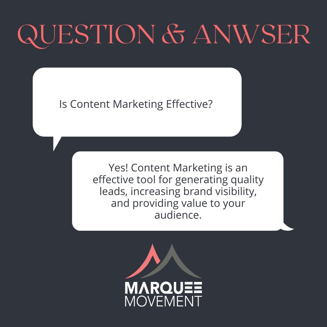 MarqueeMovement's tweet image. Content marketing is the process designed to attract leads. Email marketing and video content are a few types of content marketing. Blogs, vlogs, podcasts, and ebooks can all be beneficial to your target audience. Focusing on quality versus quantity is a must. #contentmarketing