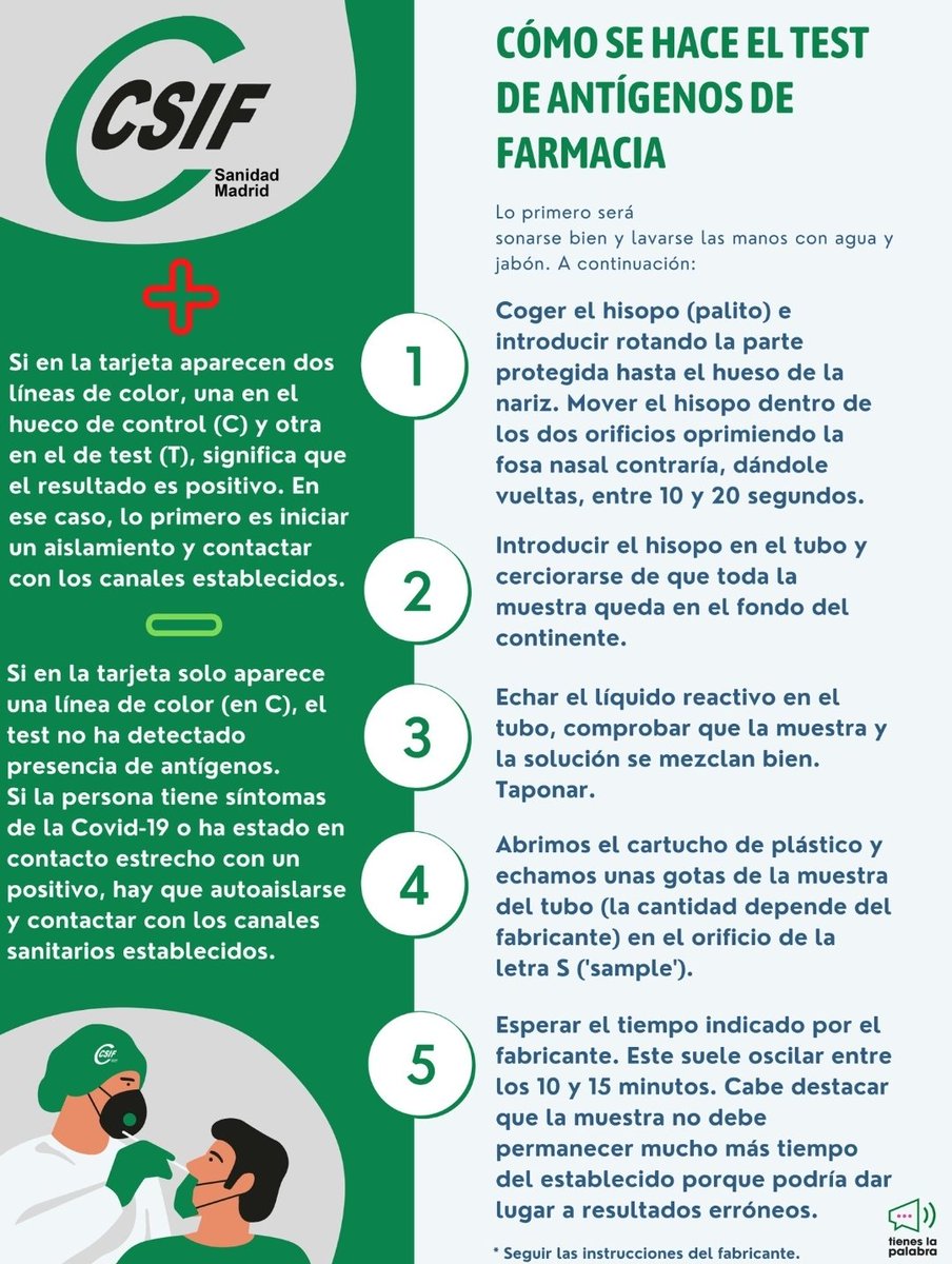 👉Ante la realización de test de antígenos estos días, #CSIF te da unas pautas para su correcta realización.
