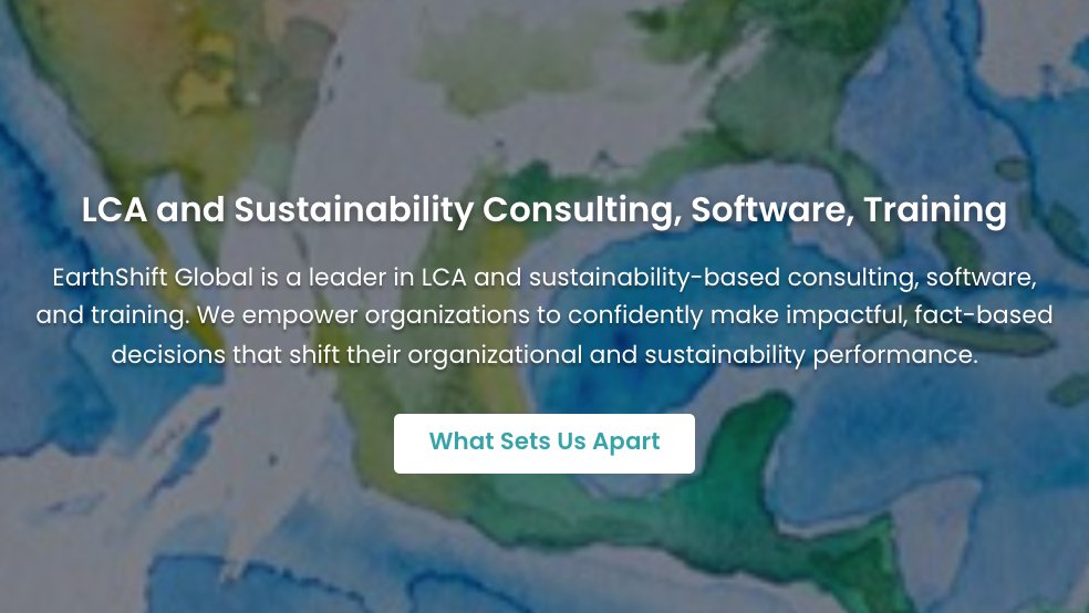 EarthShiftGlbl's tweet photo. Since 2000, EarthShift Global has helped hundreds of organizations advance their sustainability. 

Why EarthShift Global:
https://t.co/XexLPsHT3s #LCA #SROI #ShiftTheEarth https://t.co/WJVZ5uIkXf