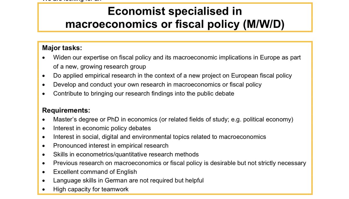 We are hiring for a research group that I'm leading <a href="/wiiw_ac_at/">wiiw</a>:

- research on a big upcoming project on European fiscal policy and macro
- perspective for permanent employment in the research group
-pre-doc/post-doc
-Deadline: February 10, 2022

Pls RT!

wiiw.ac.at/files/press/wi…